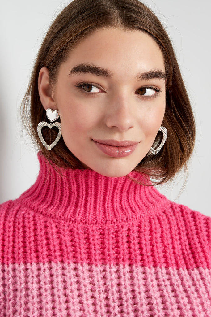 Earrings double hearts small & big 