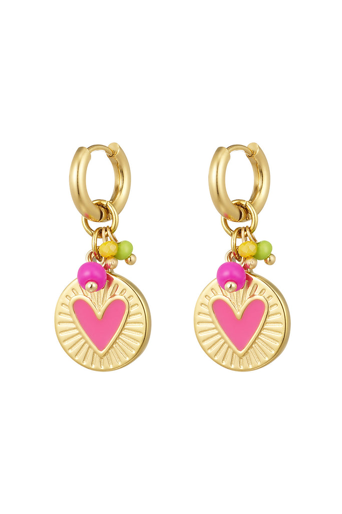 Earrings coin heart & beads