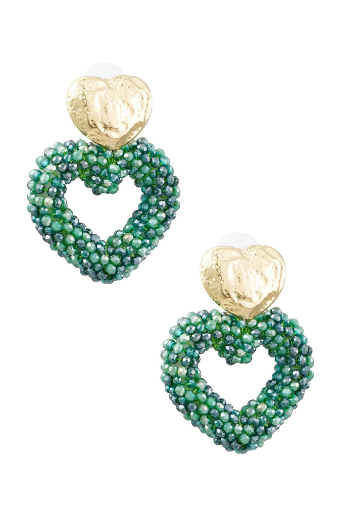 Earrings beaded double hearts