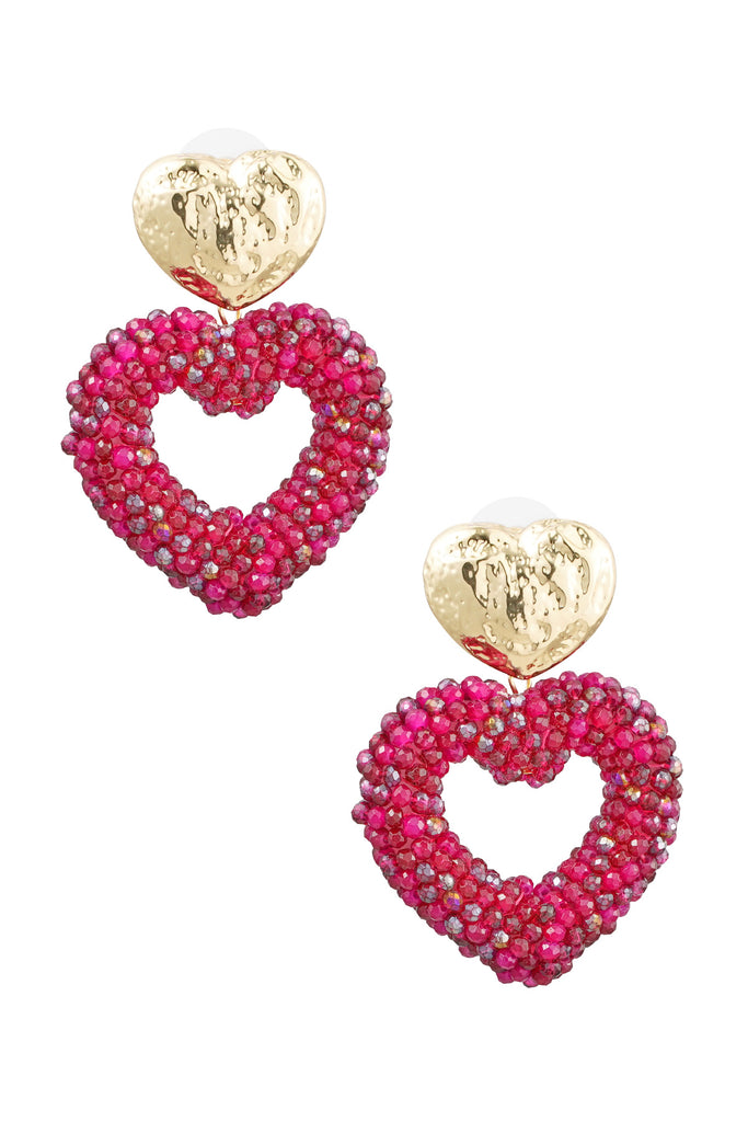 Earrings beaded double hearts