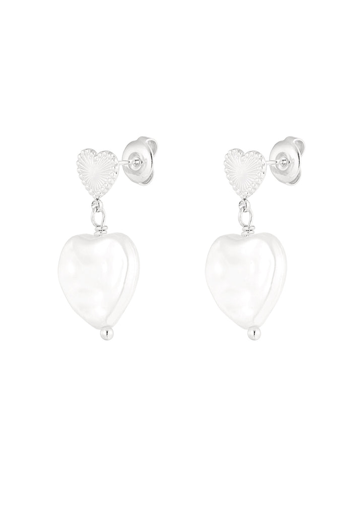 Earrings double hearts pearl