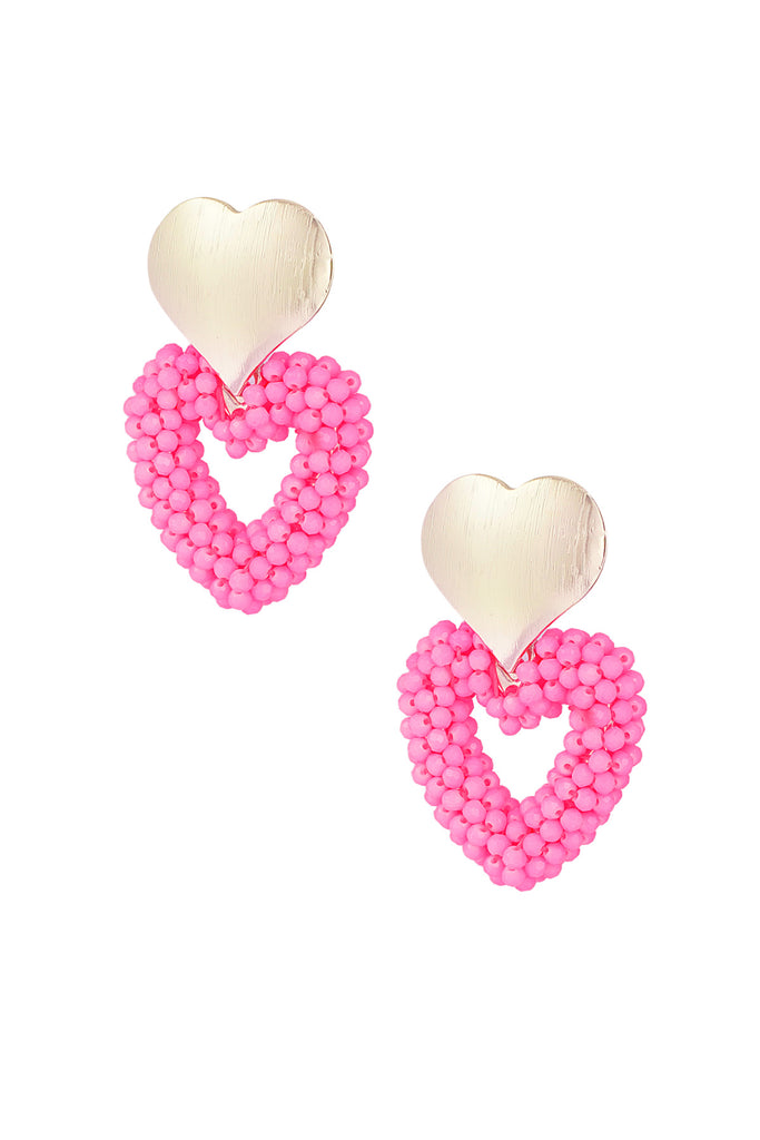 Earrings beaded heart small