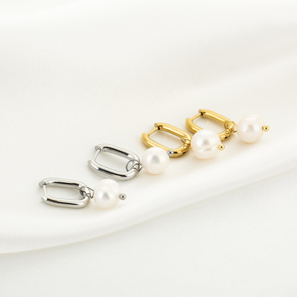 Rectangle earrings pearl