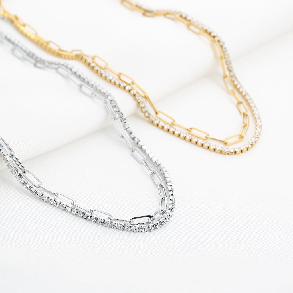 Double necklace chains sparkle