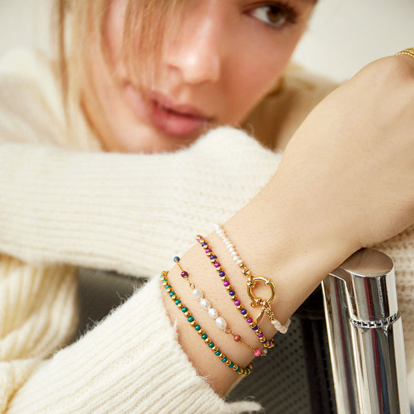Beads bracelet gold green