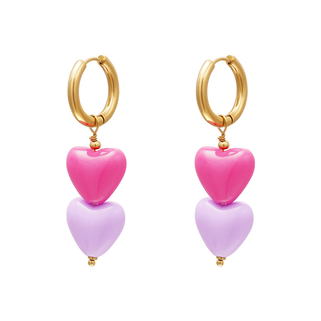 Double earrings heart colour