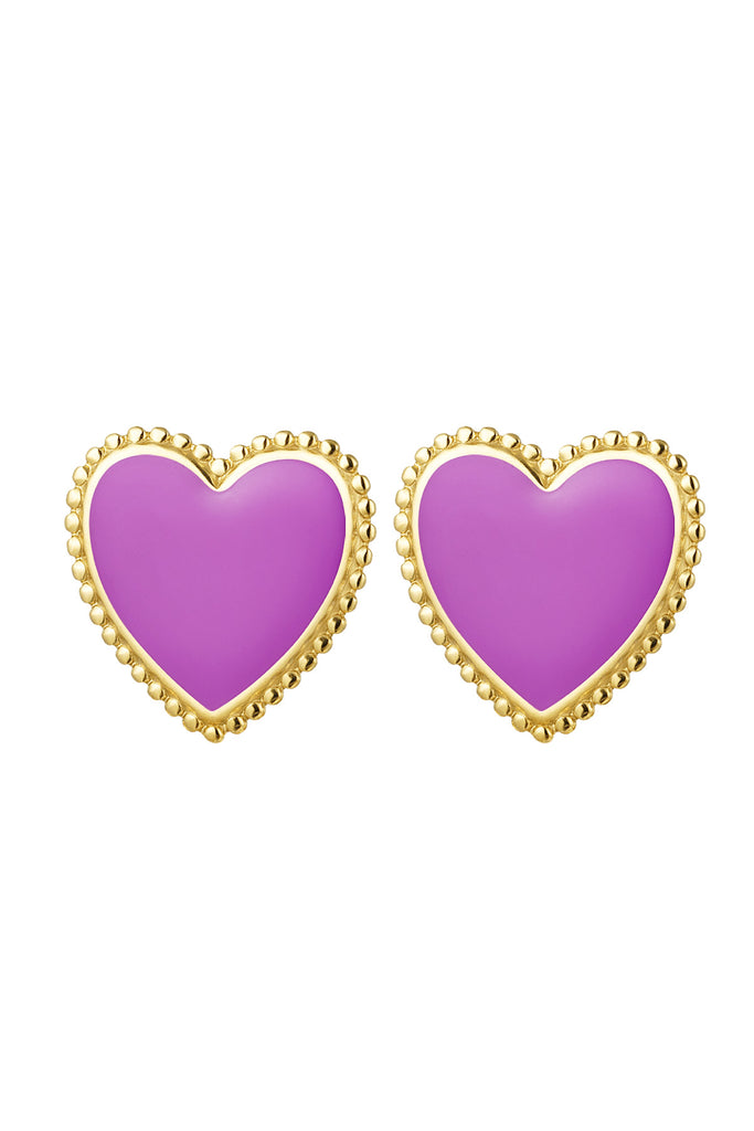 Stud earrings big heart colour