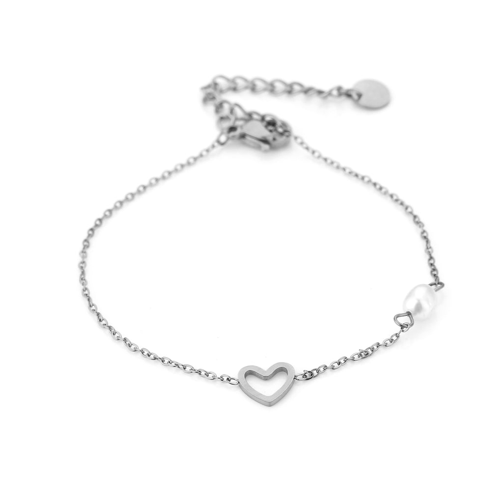 Bracelet lined heart pearl