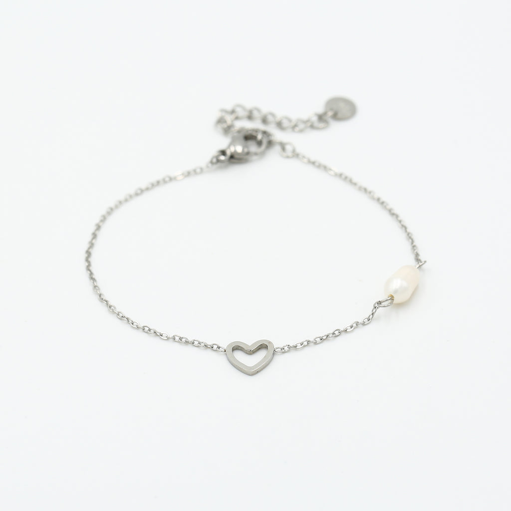 Armband lined heart pearl