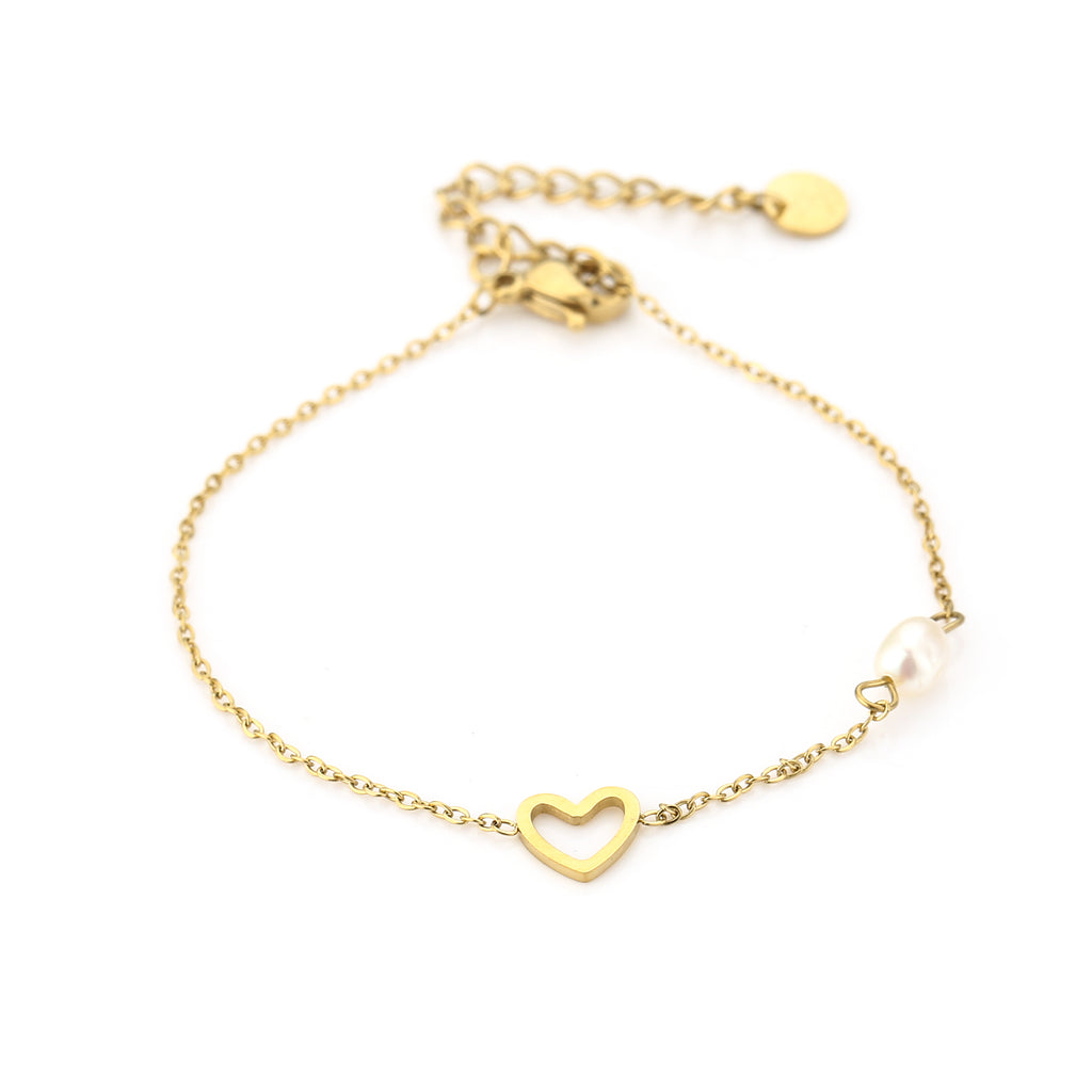 Bracelet lined heart pearl