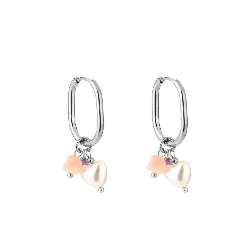 Rectangle earrings heart pink