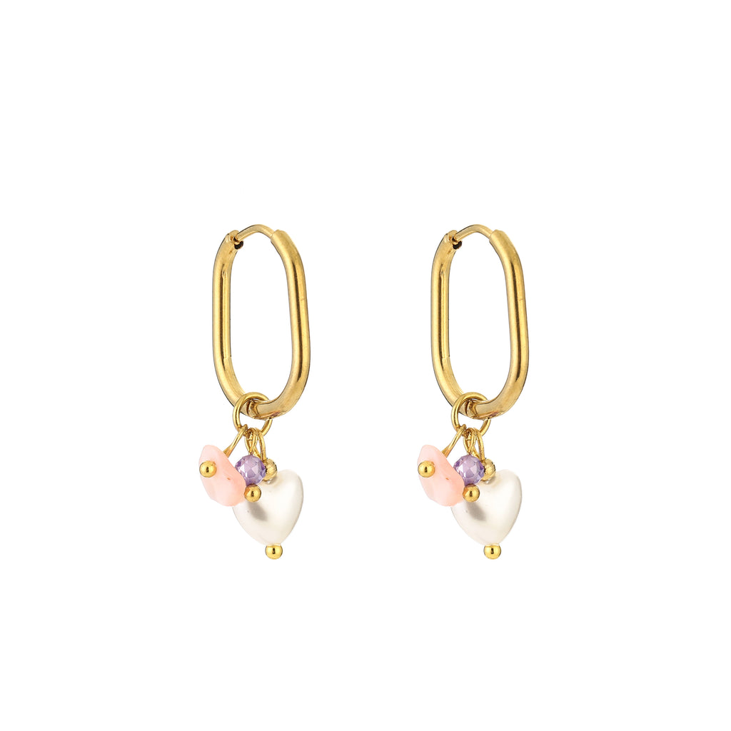 Rectangle earrings heart pink