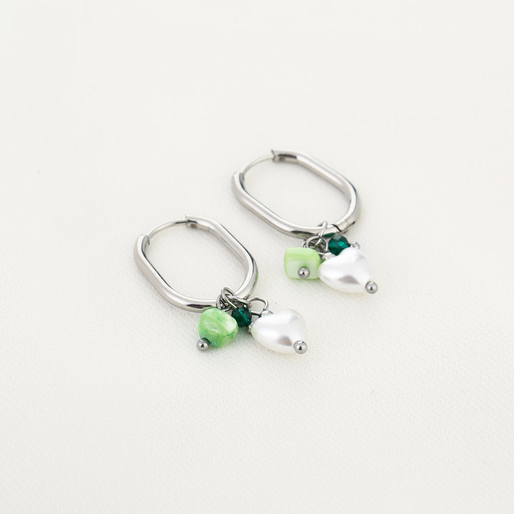 Rectangle earrings heart green