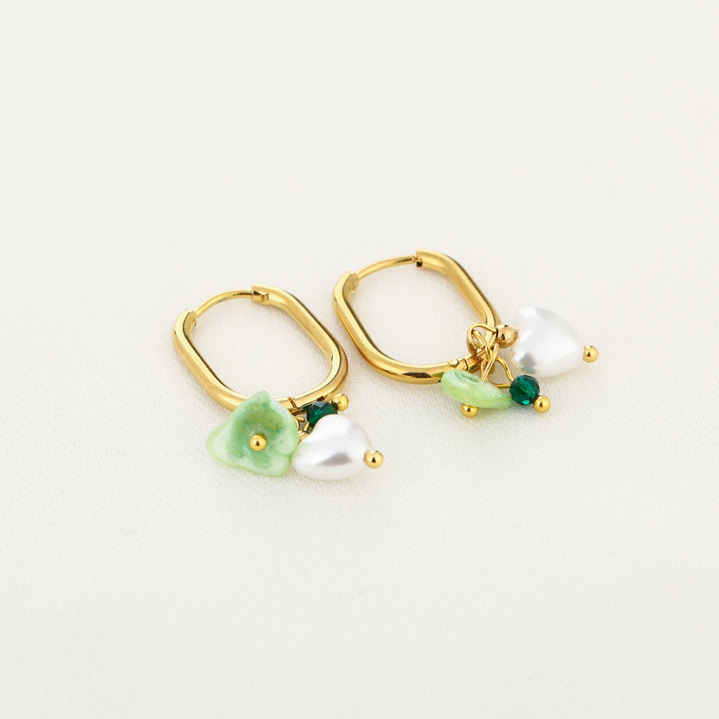 Rectangle earrings heart green