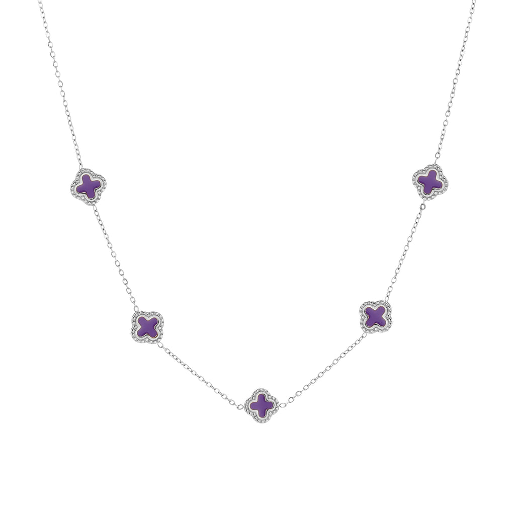 Necklace colored clover purple