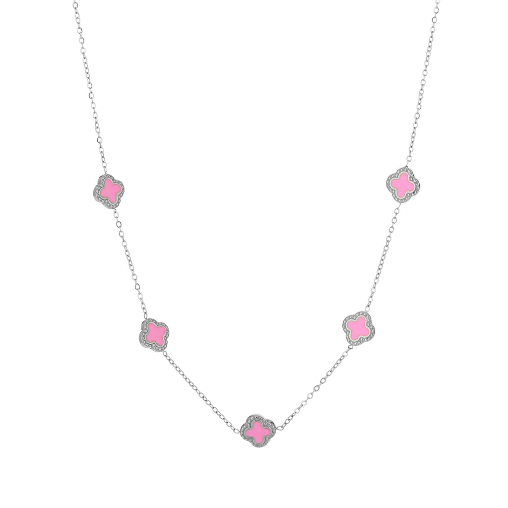Necklace colored clovers pink