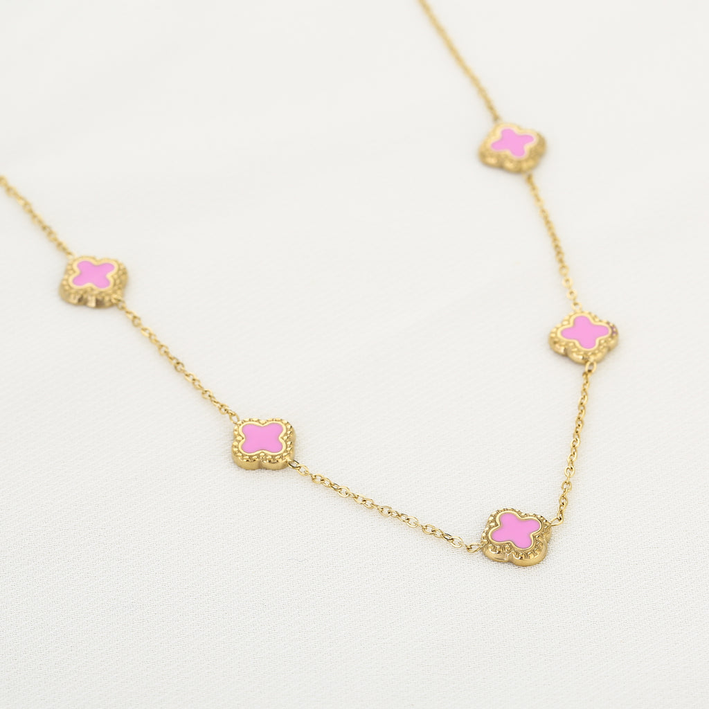 Necklace colored clovers pink