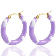 Hoop earrings colour dots lila white