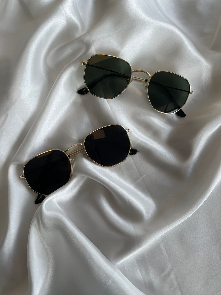 Sunglasses hexagon gold/green
