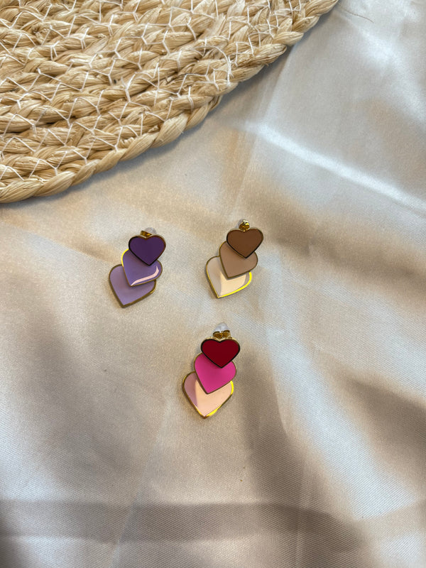 Earrings three hearts colour